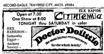 Fri Jul 18 1969 ad Elk Rapids Cinema, Elk Rapids